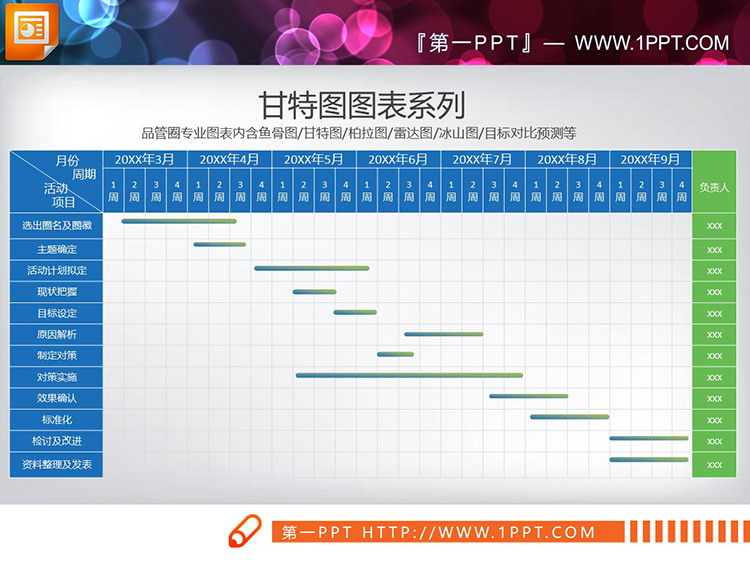 8套彩色扁平化PPT甘特图图表下载