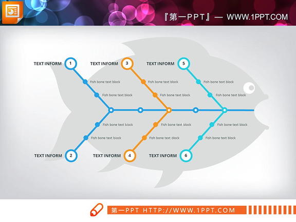 17张彩色简约PPT鱼骨图图表下载