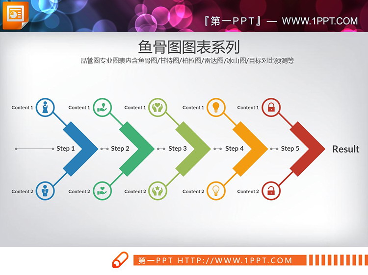 7张彩色扁平化PPT鱼骨图下载