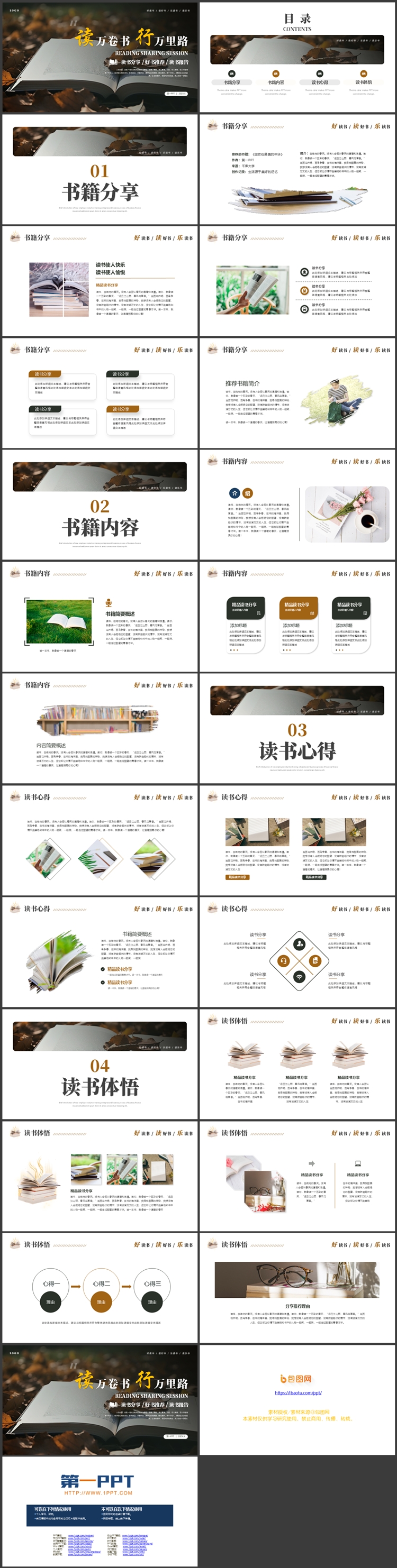 翻开的书籍背景“读万卷书行万里路”读书分享好书推荐PPT模板