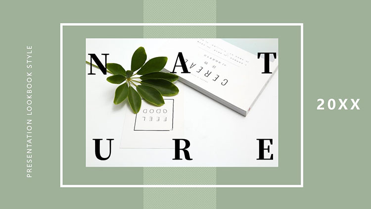 绿色清新治愈的自然风欧美时尚画册PPT模板