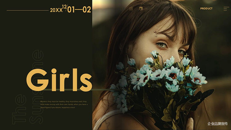 绿色年轻女孩背景欧美企业品牌宣传PPT模板