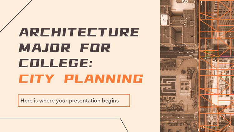 橙色城市建筑背景欧美风商务汇报PPT模板