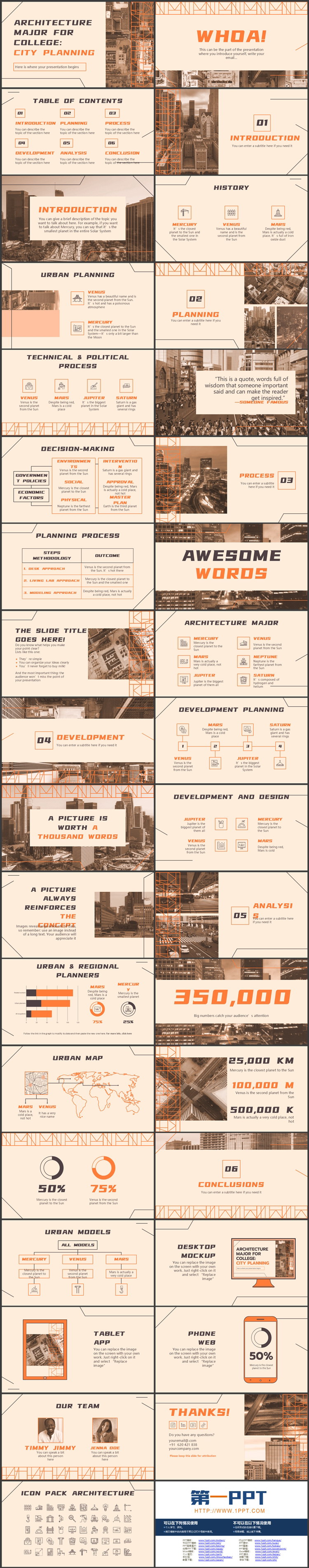 橙色城市建筑背景欧美风商务汇报PPT模板