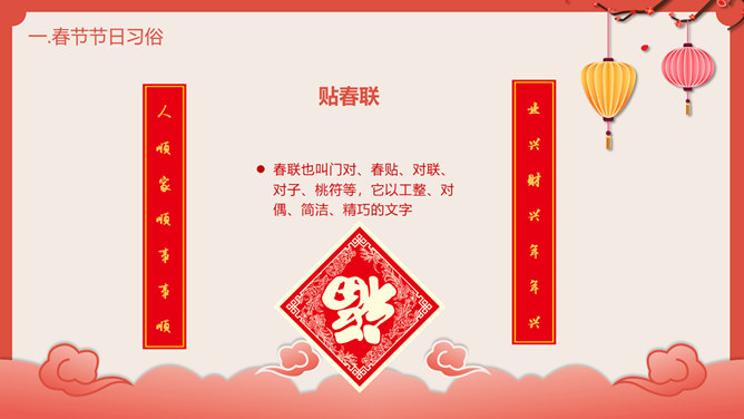喜庆灯笼春节传统习俗介绍PPT模板