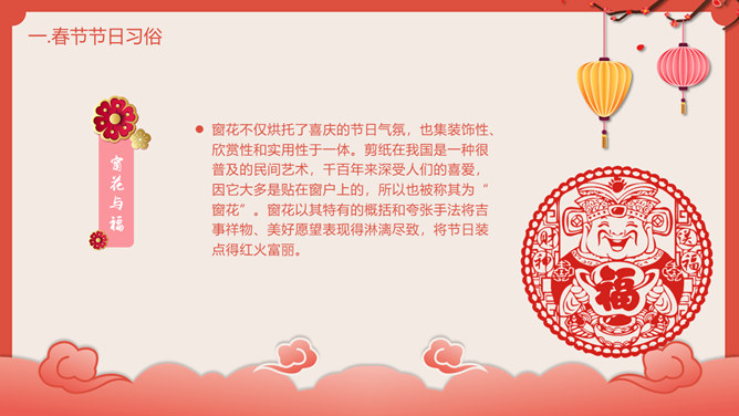喜庆灯笼春节传统习俗介绍PPT模板