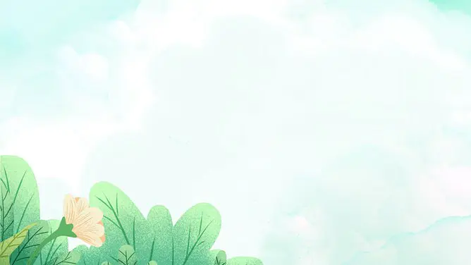 水彩绿叶花朵背景图片主题PPT模板(大气版)