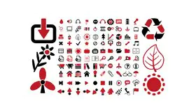 红黑办公生活类小图标素材模板(国风风格)