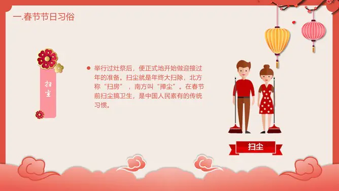 喜庆灯笼春节传统习俗介绍PPT模板-辞旧迎新 恭贺新春