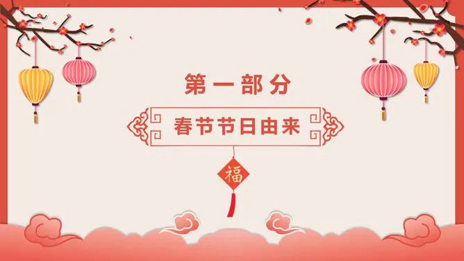 喜庆灯笼春节传统习俗介绍PPT模板-辞旧迎新 恭贺新春