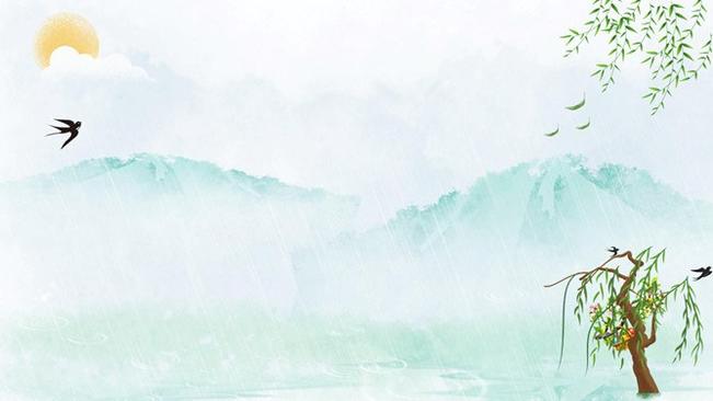 春天燕子春暖花开背景知识介绍PPT模板(古典)