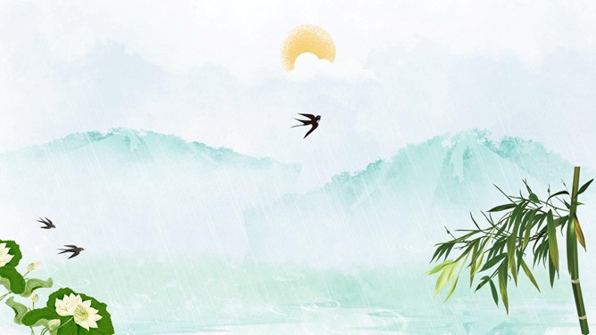 春天燕子春暖花开背景知识介绍PPT模板（古典）