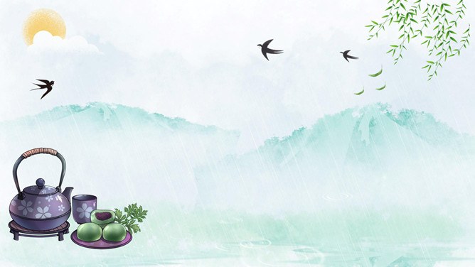 春天燕子春暖花开背景知识介绍PPT模板（古典）
