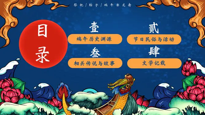 精美国潮风端午节PPT模板-粽情端午 传承文化