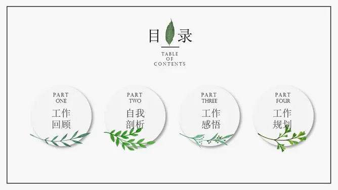 简约水彩绿叶知识介绍PPT模板(国风)
